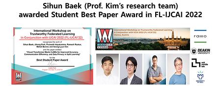 Sihun Baek (Prof. Kim’s research team) awarded Student Best Paper Award in FL-IJCAI 2022